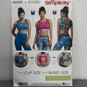 Simplicity Activewear Sewing Pattern 8560 Size 30A-44G